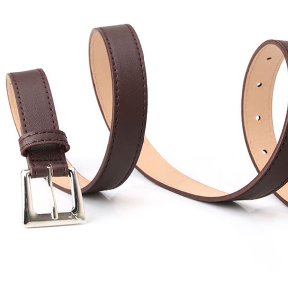 Vegan Leather Black Casual Square Buckle Belt - Picture 9 of 11
